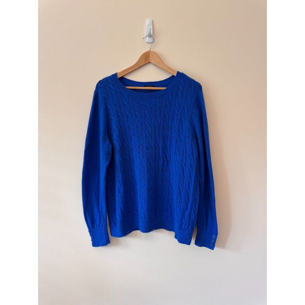 Talbots Women Petites Blue Cable Knit Crew Neck Sweater 2Xp